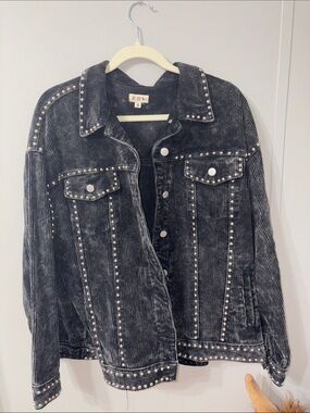 POL Black Studded Corduroy Jean Jacket